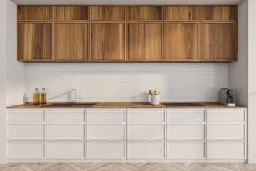 White and wood kitchen cabinet