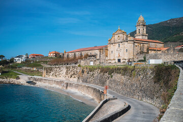 View of Oia Monastery near the Atlantic, Galicia, Spain.