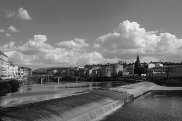 Florenz oder Florence, Firenze bei Sonnenschein am späten Nachmittag mit den Wahrzeichen der toskanischen Stadt