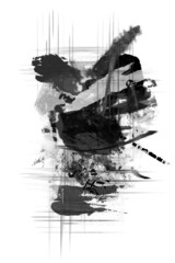 Abstract illustration, a modern work of art. Black and white abstract print.