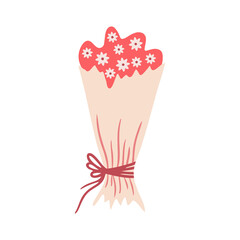 Hand drawn bouquet of flowers isolated on a white background. Doodle, illustration in a simple flat style. It can be used for decoration of textile, paper and other surfaces.