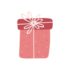 Hand drawn gift box tied with ribbon isolated on a white background. Doodle, illustration in a simple flat style. It can be used for decoration of textile, paper and other surfaces.