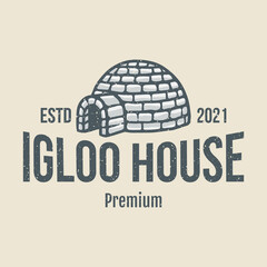 hand drawn igloo house logo in vintage style