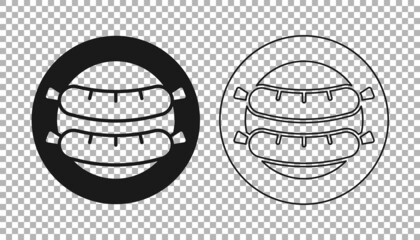 Black Sausage icon isolated on transparent background. Grilled sausage and aroma sign. Vector
