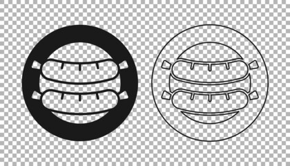 Black Sausage icon isolated on transparent background. Grilled sausage and aroma sign. Vector