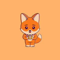 Obraz premium Cute fox wearing christmas scarf holding gift box