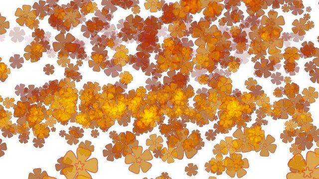 Vom Himmel fallende farbige Bl&auml;tter vor weissem Hintergrund