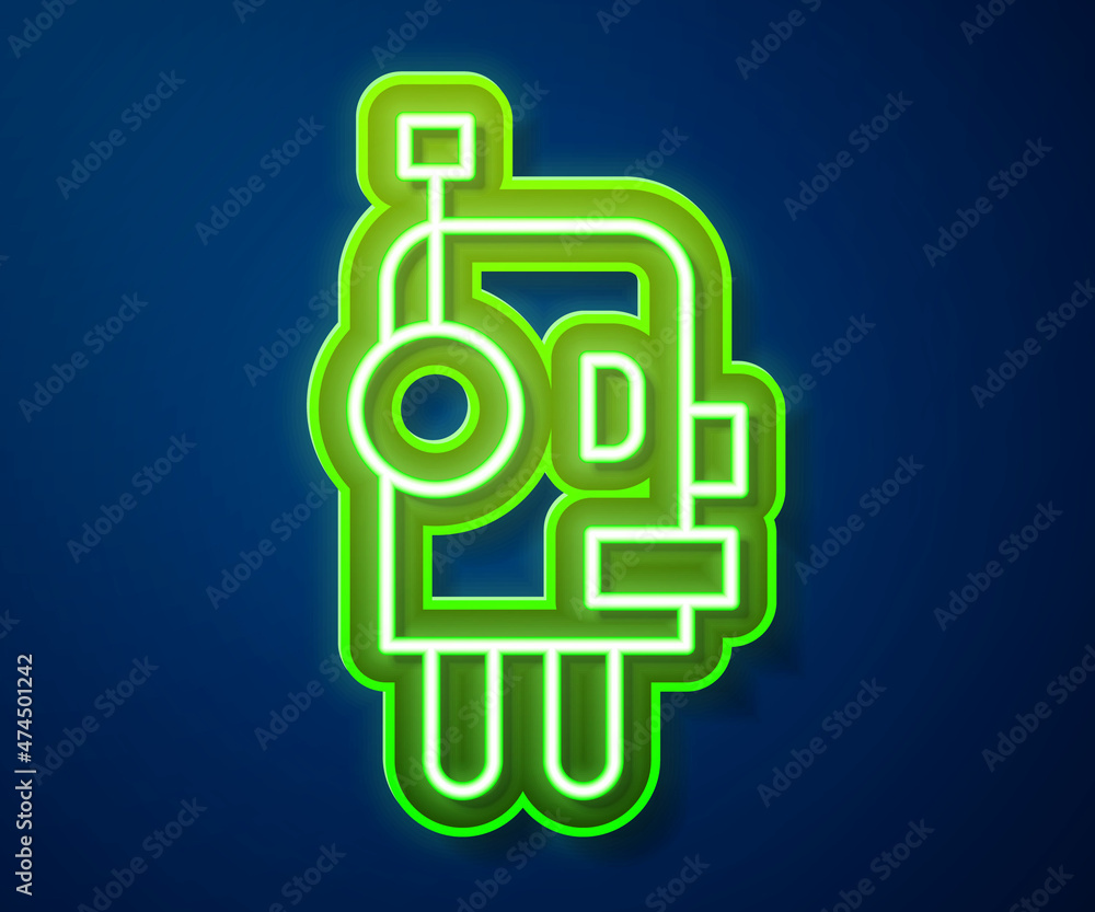 Aufkleber glowing neon line robot icon isolated on blue background. artificial intelligence, machine learning,