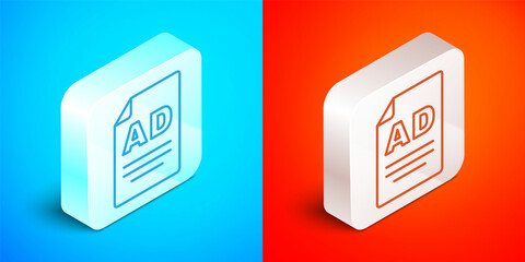 Isometric line Advertising icon isolated on blue and red background. Concept of marketing and promotion process. Responsive ads. Social media advertising. Silver square button. Vector