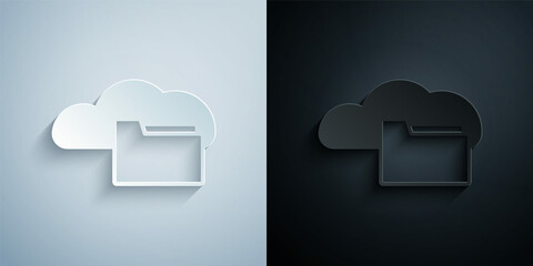 Paper cut Cloud or online library icon isolated on grey and black background. Internet education or distance training. Paper art style. Vector