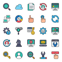 Filled outline icons for search engine optimization.