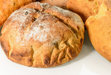 Homemade bread close up. Loaves on a white background.
