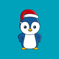 Cute Penguin wearing christmas hat