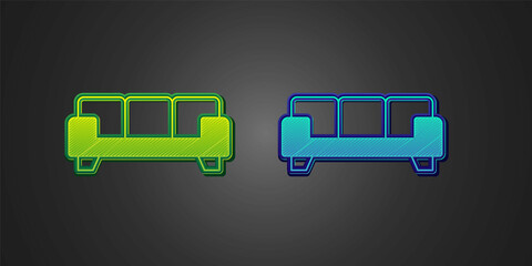 Green and blue Sofa icon isolated on black background. Vector