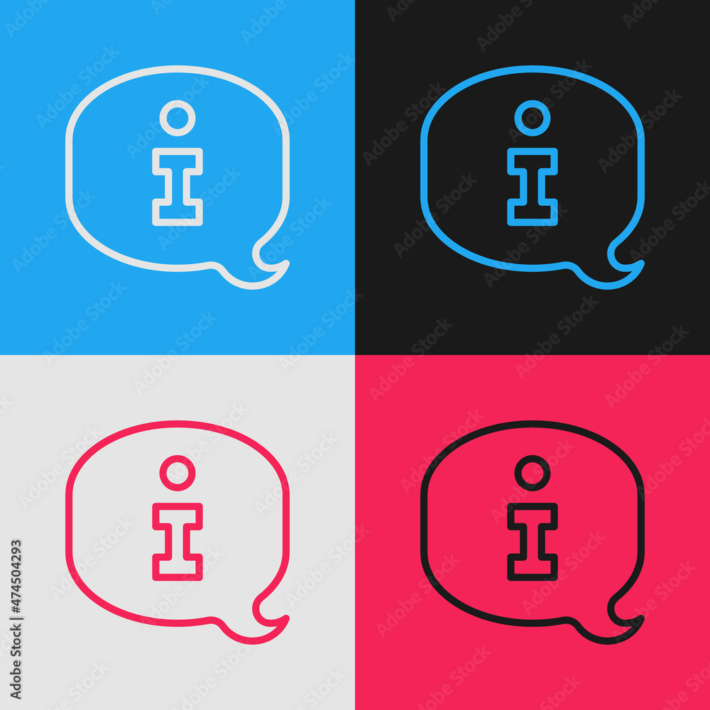 Poster pop art line information icon isolated on color background. vector
