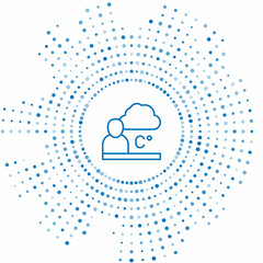 Blue line Weather forecast icon isolated on white background. Abstract circle random dots. Vector