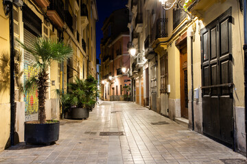Fototapeta na wymiar street at night in Valencia old town Spain