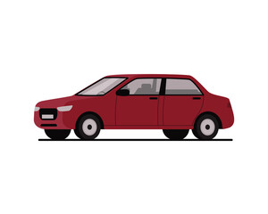 Red sedan car. Color vector illustration flat style. White isolated background.