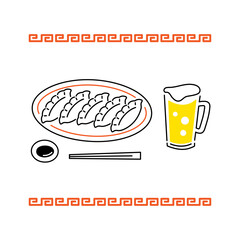 シンプルな餃子とビールのイラスト