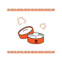 せいろに入った肉まんのイラスト