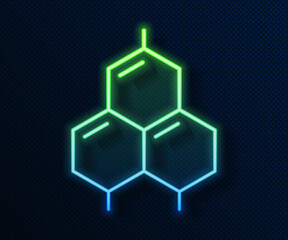Glowing neon line Chemical formula icon isolated on blue background. Abstract hexagon for innovation medicine, health, research and science. Vector