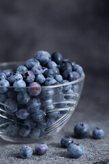 

Blueberries in a glass plate close up