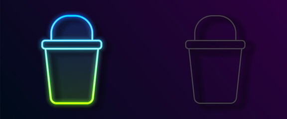 Glowing neon line Bucket icon isolated on black background. Cleaning service concept. Vector