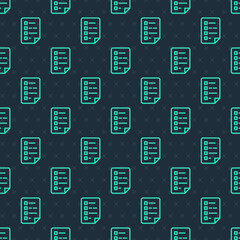 Green line Clipboard with checklist icon isolated seamless pattern on blue background. Control list symbol. Survey poll or questionnaire feedback form. Vector