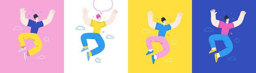 Happiness - happy people jumping in the air cheerfully