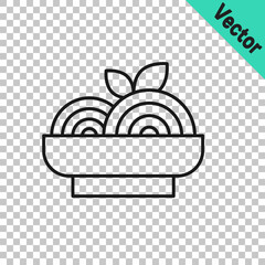 Fototapeta premium Black line Pasta spaghetti icon isolated on transparent background. Italian restaurant. Vector