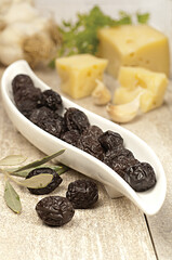 Thassos Throuba olives on white background 