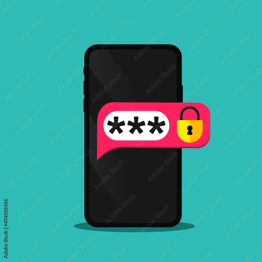 Poster phone with password. password protected, smartphone security alert, personal access, authorization, 
