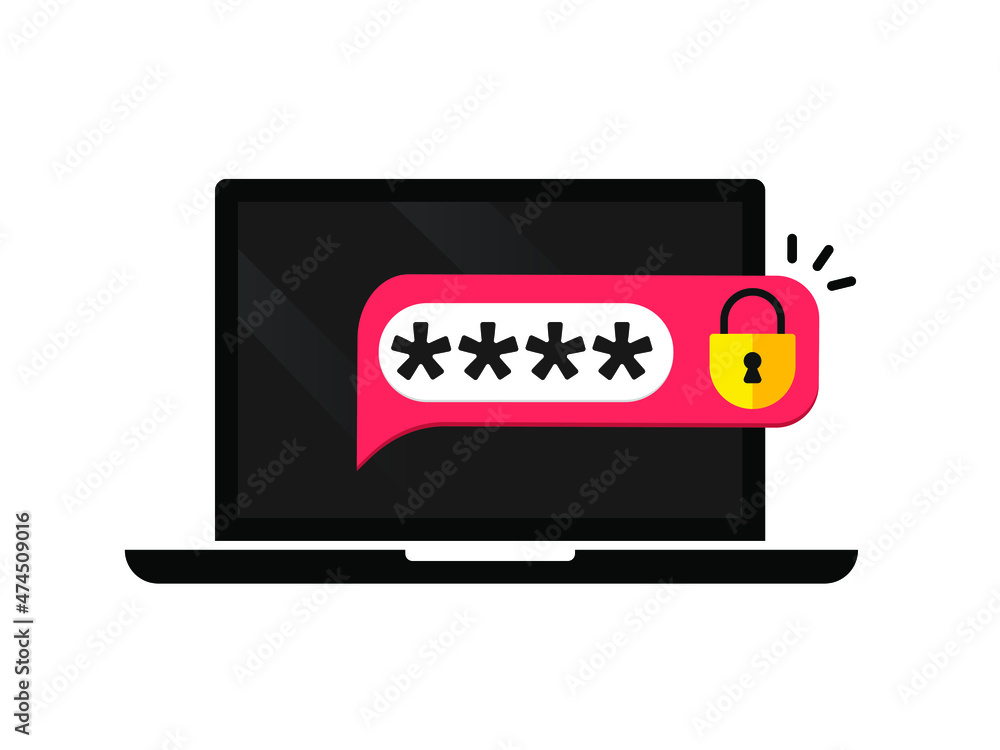 Poster laptop with password notification and lock icon isolated. concept of security, personal access, user