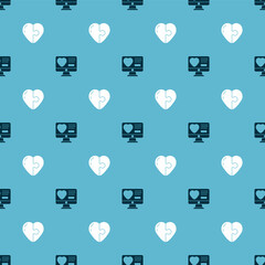 Set Dating app online and Heart on seamless pattern. Vector
