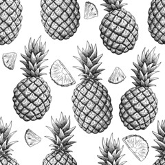Pineapple fruit graphic black white seamless pattern sketch illustration vector