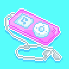 Obraz premium music player,vectorized pixelart,kawaii cute art,music art Music player,music pixel,pixelart with musical notes,headphone music player classic retro pixel,vector pixel eps. 
