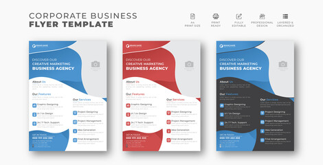 modern corporate business poster flyer pamphlet leaflet brochure book cover design layout in A4 template, vector illustrator creative organic and geometric flye on white and dark background.