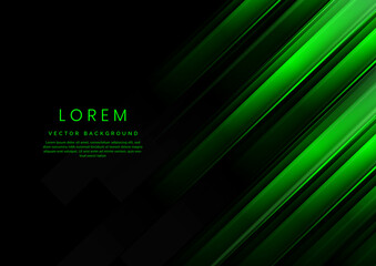 Abstract green gradient geometric diagonal overlapping on black background with copy space for text.