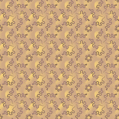 Seamless hand-drawn pattern. Delicate pastel yellow background with sinuous lines. Design of bed linen, wallpaper, textiles, fabric, background, packaging.