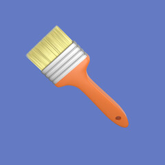 3d cartoon wood paint brush isolated on blue background, wood paintbrush. 3d rendering illustration