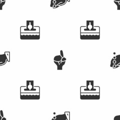 Set Hands in praying position, and Donate or pay your zakat on seamless pattern. Vector