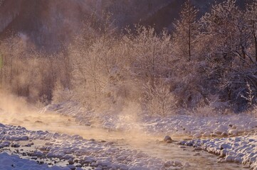 Obraz na płótnie Canvas 雪国の朝　冬の朝の風景