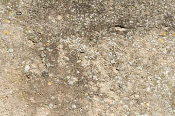 An empty concrete surface with cracks and traces of old paint. The background is a painted old wall. A place to insert text or design.