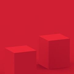 Abstract 3d red cube podium scene studio background.