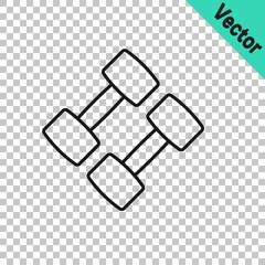 Black line Dumbbell icon isolated on transparent background. Muscle lifting, fitness barbell, sports equipment. Vector