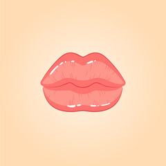 Obraz premium Sexy pink lips, female beautiful close mouth, Illustration in the cartoon style