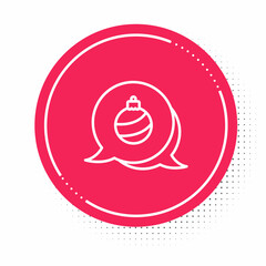 White line Christmas ball icon isolated on white background. Merry Christmas and Happy New Year. Red circle button. Vector