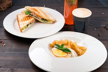 Healthy Breakfast Coffee Toast Egg Porridge Juice Set