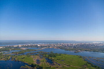 City of Samara aerial photo made my paraglider pilot. SaAerial shot of the city of Samara and the Samara river. Samara, Russia.mara, Russia.