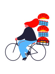 Sushi delivery vector cartoon illustration. Tiny people hold sushi sets in their hands. For the cover of an advertising package. Japanese kitchen. Men and women enjoy sushi.